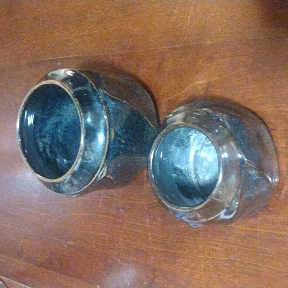 2 Deep Blue and Brown Glazed Smaller Decorative Pottery Vases - Picture 4 of 15